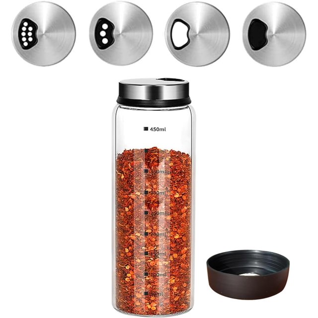 Salero y pimentero grande de 15 oz con orificios de salida ajustables, botellas de vidrio transparente para condimentos, latas para decoración de cocina y hogar, restaurante, barbacoa, camping,