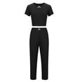 thumbnail image 5 of Kaemgyyd 2 Piece Outfits for Women Ribbed Short Sleeve Crop Top and High Waisted Long Pants Solid Color Lounge Set, 5 of 6