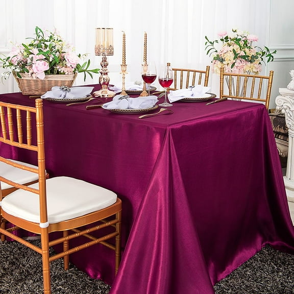 Wedding Linens Inc. 90" x 132" Satin Seamless Rectangular Table Cover Linen Tablecloth - Sangria