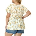 thumbnail image 3 of MODA NOVA Juniors' Plus Size Floral Flare Sleeve Elastic Waist Peplum Top White 3X, 3 of 6