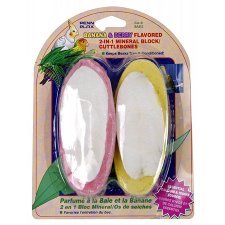 Penn Plax 2-in-1 Mineral Block Cuttlebone - Banana & Berry Flavors 2 Count Pack of 2
