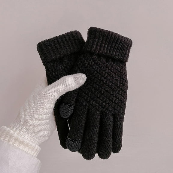 Tittly Winter Gloves Gloves for Women Knitted Cold Proof Plush Thickened Christmas Gloves Cycling Gloves Knit Gloves Black A