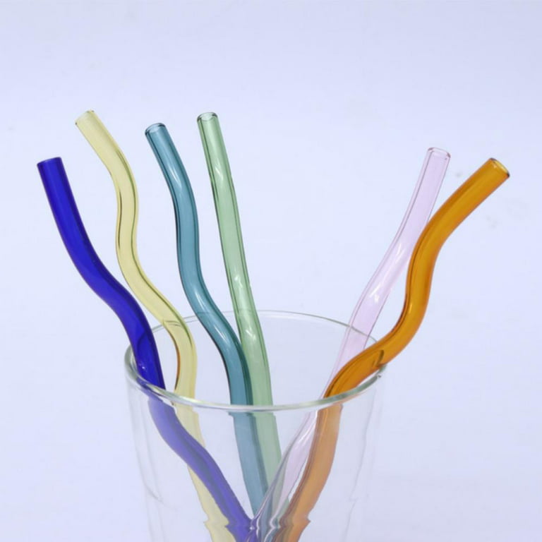 Reusable Bent Wavy Clear Glass Straw for Smoothies, Milkshakes