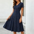 thumbnail image 6 of XUNKUSGA Womens Summer Dresses Classic Polka Dot V-Neck Short Sleeve Women's Dresses Fashion Slim Fit Button Down A Line Dresses for Women Floral Print Knee-Length Dress S-2XL Blue, 6 of 8