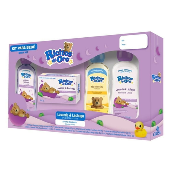 Kit para bebé Ricitos de Oro lavanda y lechuga 4 pzas