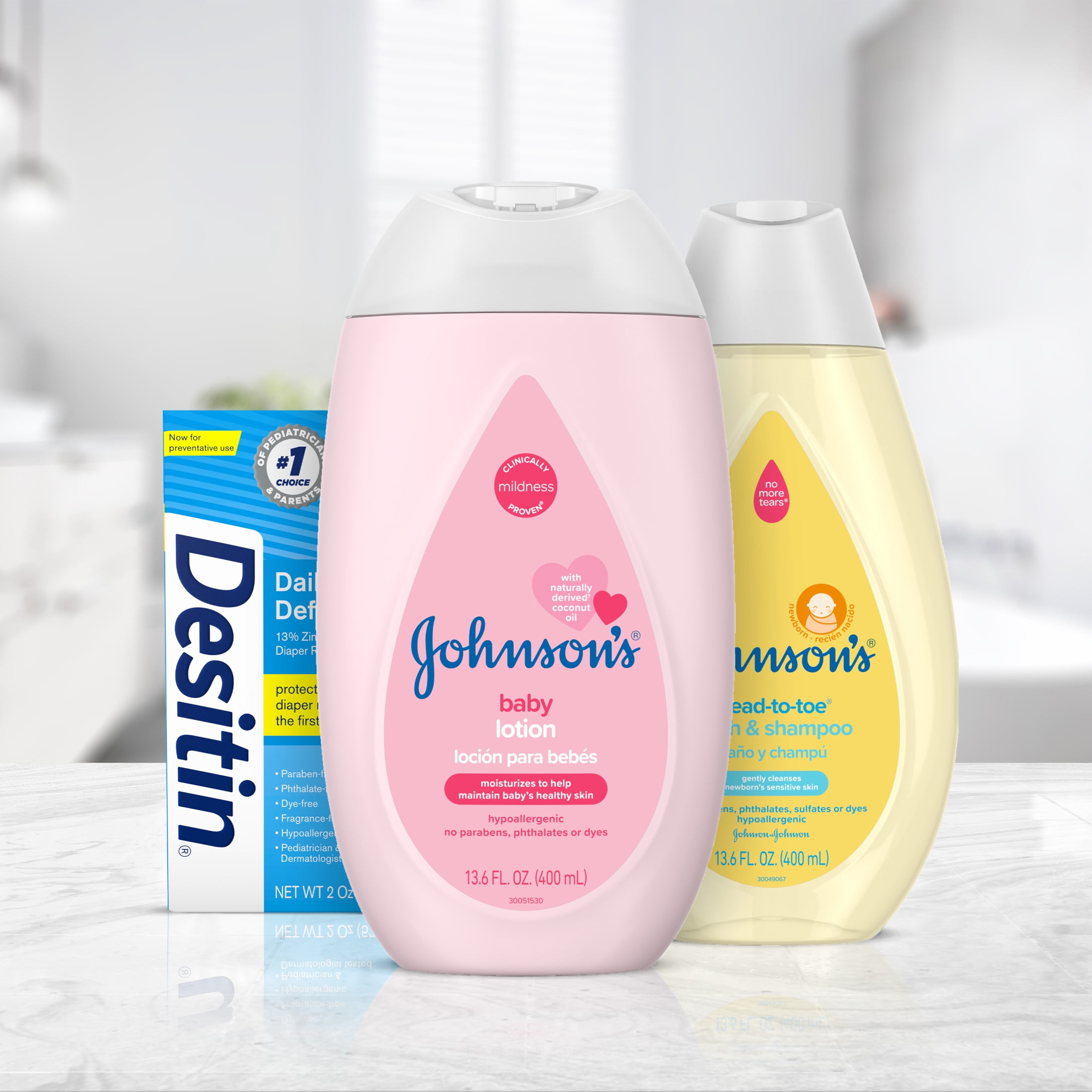 Johnson's First Touch Baby Gift Set with Baby Lotion, Diaper Cream and Shampoo, 4 full size items