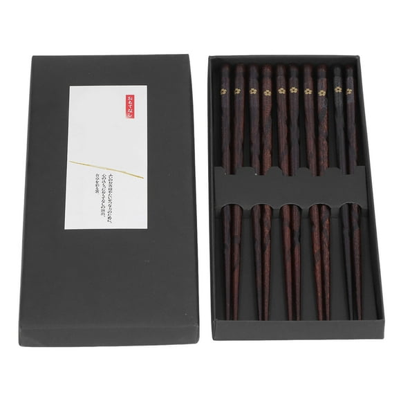 Wooden 5 Pair Japanese Style Wooden Chopsticks Golden Printed Flowers Reusable Traditional Stylish Gift for Family Friends