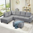 thumbnail image 3 of 108" Large Modular Sectional Sofa, Modern Convertible L-Shape Couch with Storage Ottoman and Rivet Ornament, Upholstered Accent Sofa Couch for Living Room, Bedroom, Apartment Office, Light Grey, 3 of 9