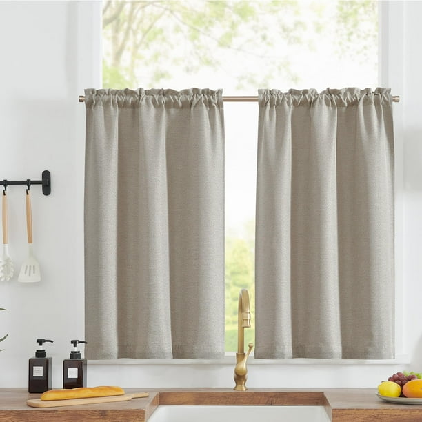 Cortinas Jinchan Lino 61x61 cm con Ojales para Barras 2 Paneles Gris Beige