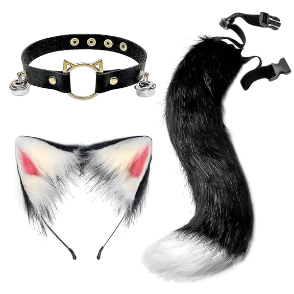AGCAN Fox Ears and Tail Set Faux Fur Wolf Cat Fox Tail Ear Headband for Women Animal Cosplay Costume Accessories for Halloween