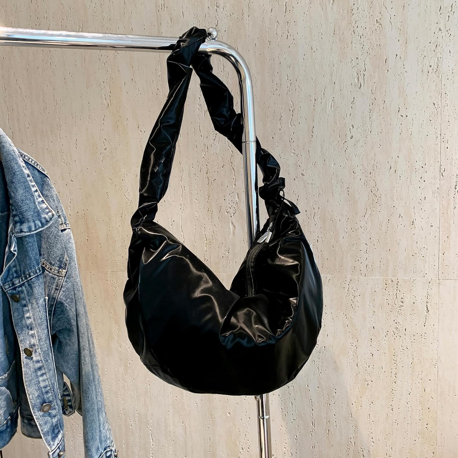 CoCoMangos Large Nylon Hobo Crossbody Bag for Women Sling Crescent Bag Trendy Shoulder Bag Casual Handbag Travel Purse