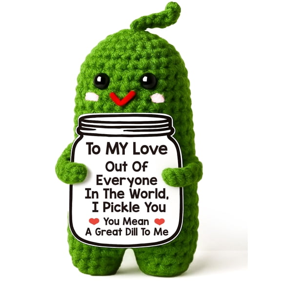Handmade Crochet Pickle with Love Message, Cute Knitted Plush for Valentine’s Day, Anniversary or Romantic Gift for Couples, for Him Her Boyfriend Girlfriend Mom Dad