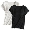 thumbnail image 1 of Pijama de manga corta para mujer, 2 piezas, color liso, cuello redondo, manga corta, con copa acolchada, ropa de casa, pijama de manga corta, pijama para mujer, 1 of 2