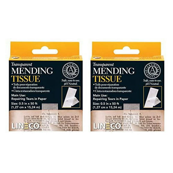 Lineco Transparent Archival Mending Tissue Repair Tape 0.5" x 50', Set of 2