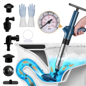 High-Pressure Air Blaster Toilet & Sink Unblocker – 3-in-1 With Barometer, 3 Nozzles, Stainless Handle, Wall Mount – Clears Clogs Fast