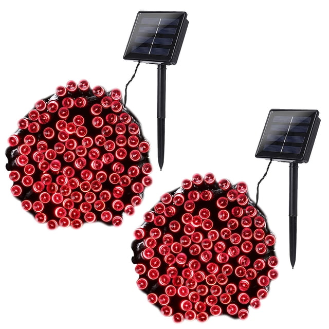 Guirnalda de luces solares Joomer, paquete de 2, 22 m, 400 LED rojas, impermeables