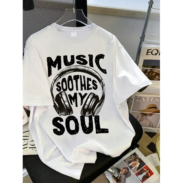 Teen Girl Headphone And Slogan Print Graphic Tees For Girl Short Sleeve T Shirts,Teen Girl's Summer Tops Crewneck Shirt Blouse