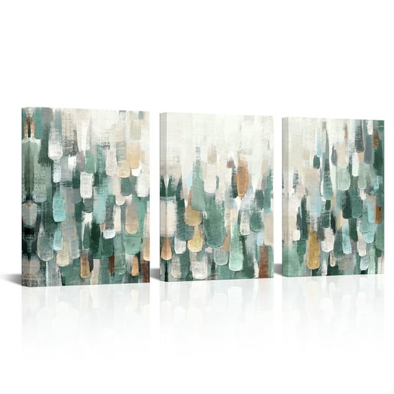 Abstract Art Canvas Picture Paint Yellow & Green Dot Artwork Print Wall Art 12"x16"x 3 Panels