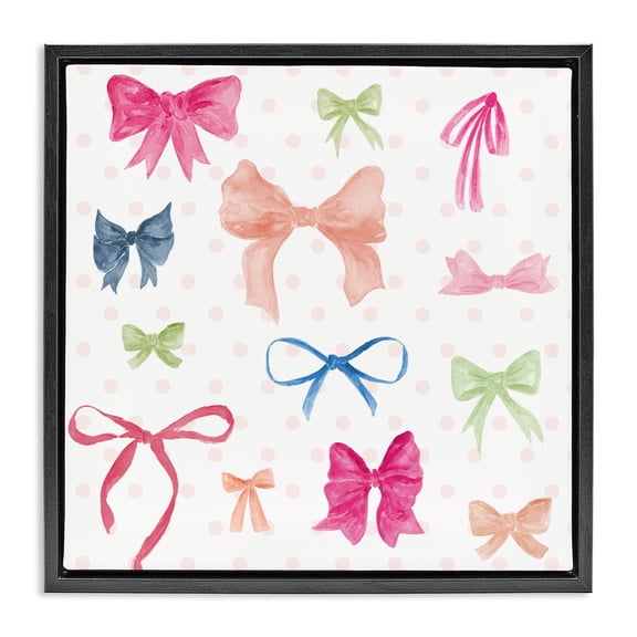 Stupell Industries Colored Bows on Plaid Black Framed Floater Canvas Wall Art, design by Lucille Price
