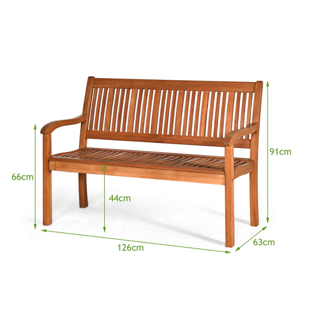 Aimee Lii Two Person Solid Wood Garden Bench with Curved Backrest and Wide Armrest, Outdoor Patio Furniture