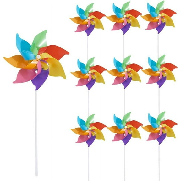 10 Sets Rainbow Pinwheels 15.3 Inch Wind Plastic Windmill Colorful Pinwheels for Party Decorations Outdoor Decor Lawn Yard Garden Patio Rainbow Windmill