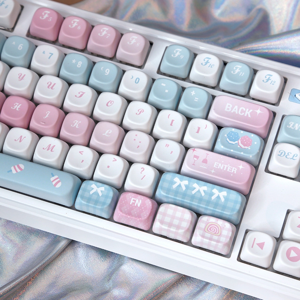 PBT Keycap Set 131 Keys with Cartoon Lovely Cake MOA Height Keycaps for Mechanical Keyboards
