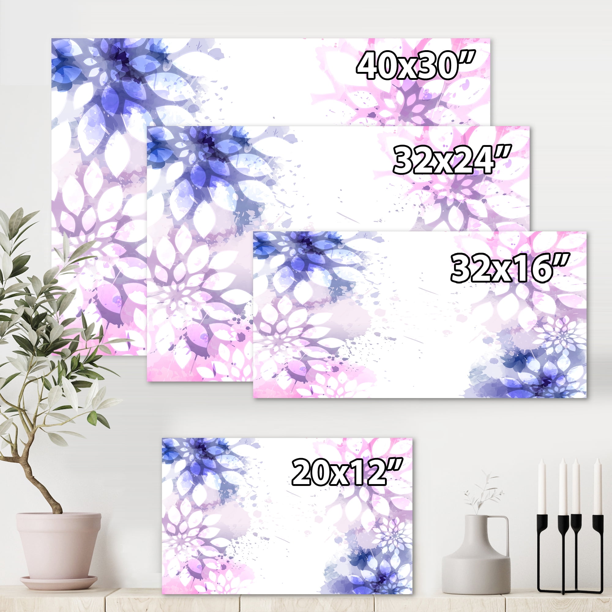 Designart ' Pink and Purple Abstract With Colorful Splashes II ' Modern Canvas Wall Art Print