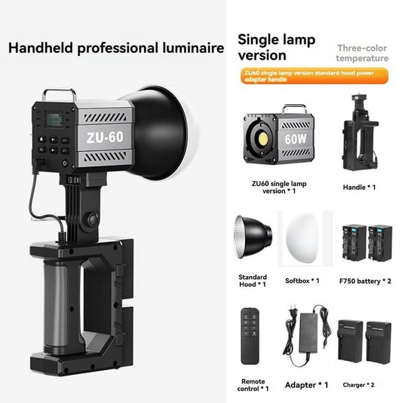 60W Handle Photo Studio Light COB 2700-7500K Dimmable LED Video Lights for Vlog Photo Studio Film Livstreaming US PLUG