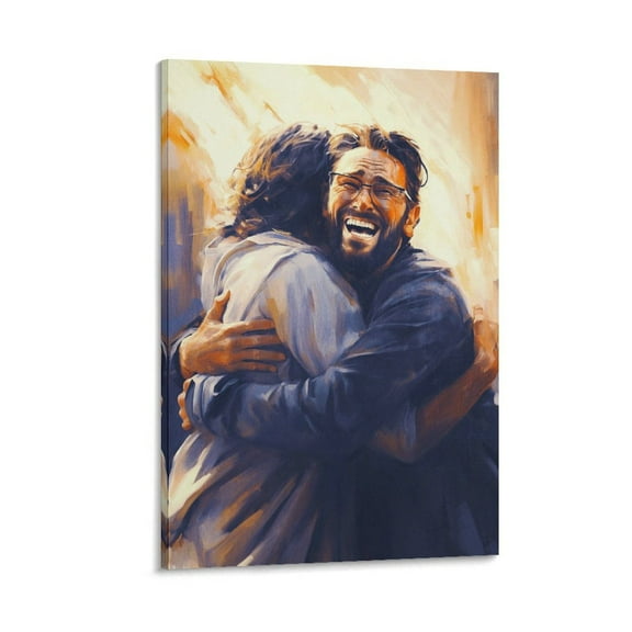 Jesus Christ Hugging Man Wall Art First Moment in Heaven Poster Canvas Print Picture Print Wall Art Poster Painting Canvas Posters Artworks Gift Room Aesthetic 24x36inch(60x90cm)