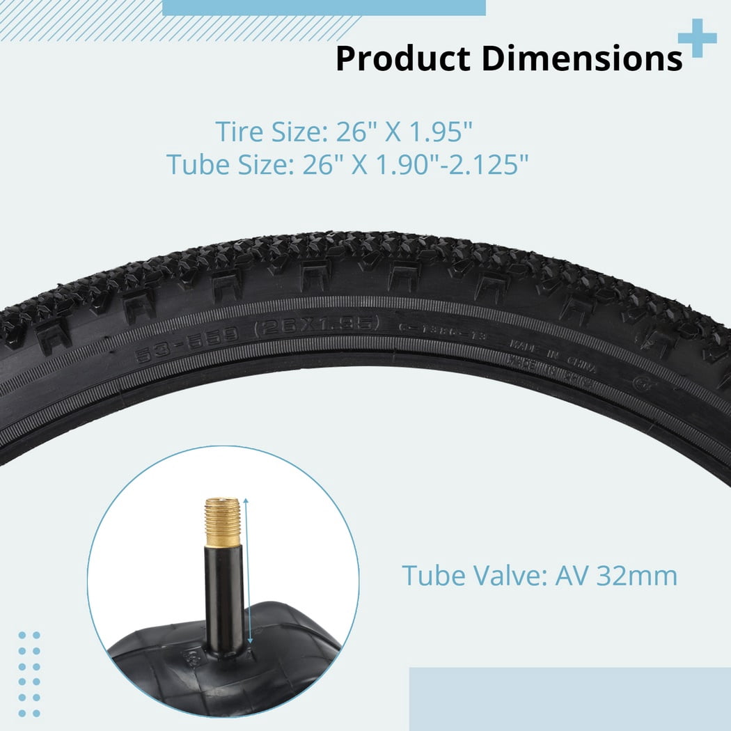 2PCS Mountain Bike Tires 26" X 1.95" with 2PCS Bike Tubes 26" X 1.9"-2.125" AV 32mm Valve, Beach Cruiser Bike Replacement Tires & Tubes, Puncture-Resistant Bicycle Tires