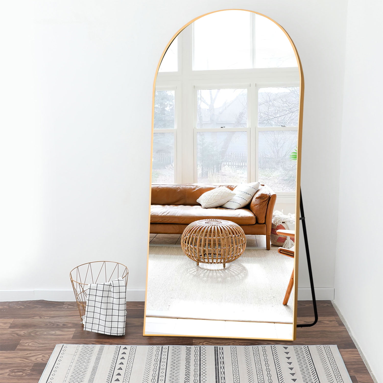 71"x31" Aluminum Alloy Arch Full Length Floor Mirror, Gold