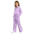 thumbnail image 5 of Tracksuit for Girls Purple Sweat Suit Half Zip Thumbhole Pullover Sweatshirts Sweatpants Set Girls Athletic Sets 5-6 Years, 5 of 9