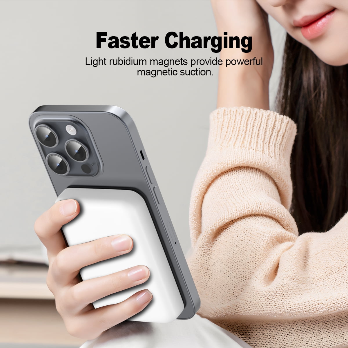 MagSafe Compatible Magnetic Wireless Power Bank 5000mAh for iPhone 12 / 13 / 14 / 15 / 16 Series - White