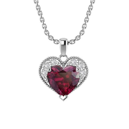Sterling Silver Heart Necklace in Created Ruby