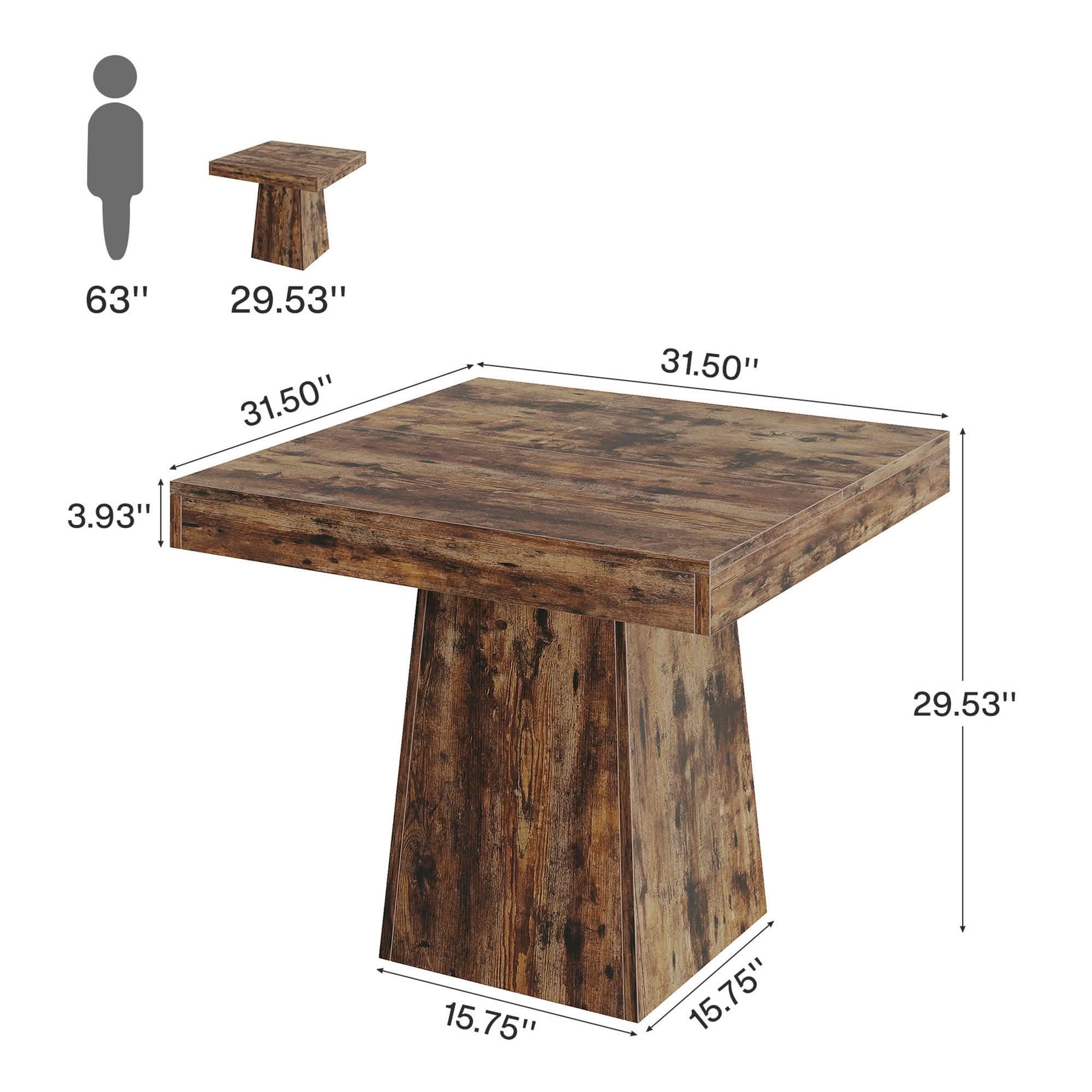 MAYEERTY 31.5 Inch Square Dining Table, Small Farmhouse Industrial Kitchen Dinner Table with Thick Tabletop and Pedestal Base for 4 People