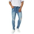 thumbnail image 1 of xiaxaixu Men's Slim Jeans Ragged Design Side Stripe Print Mid Waist Zip Button Straight Casual Pencil Trousers, 1 of 9