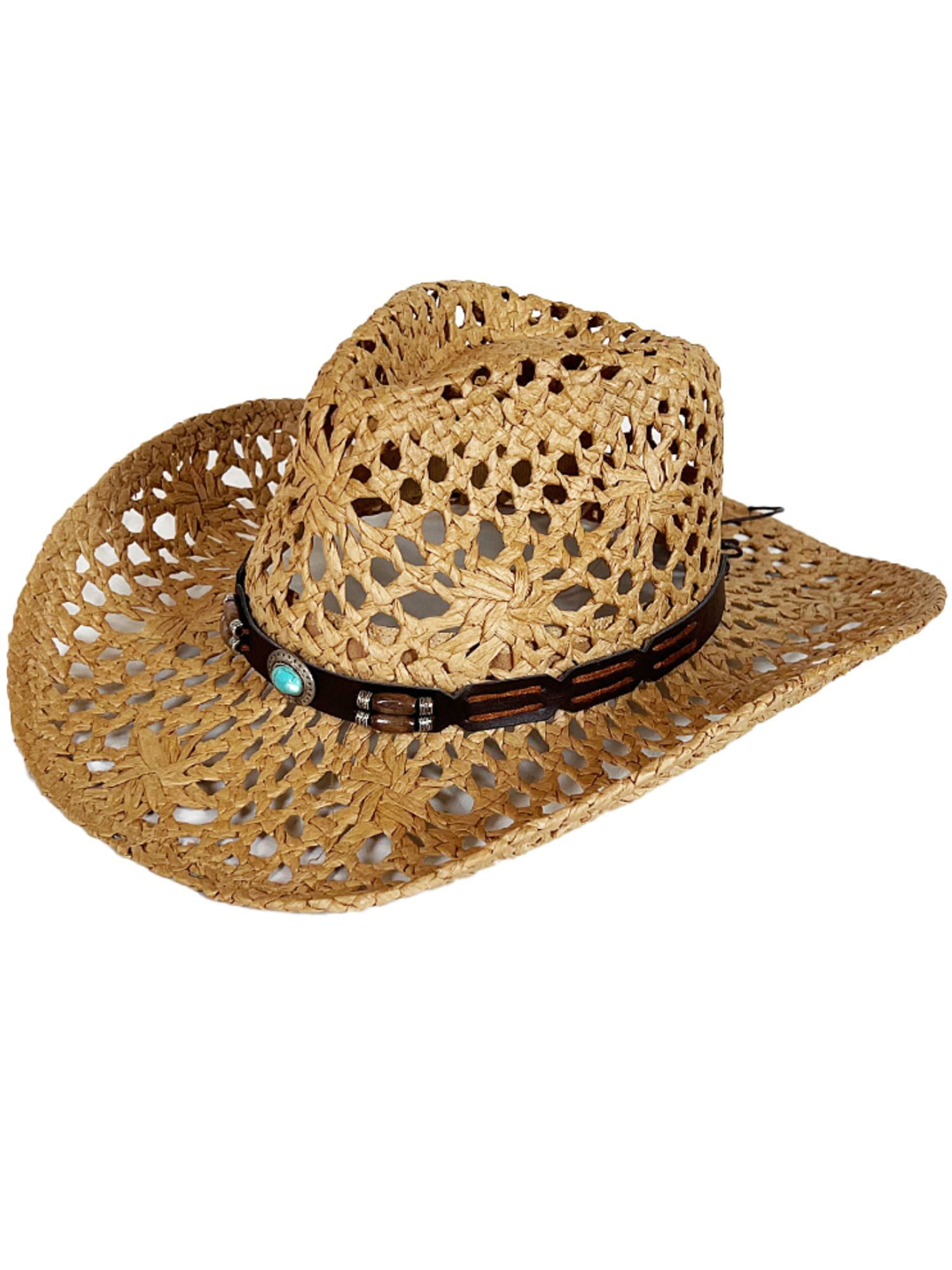 Ginsiom Straw Cowboy Cowgirl Hat for Women Men Wide Brim Western