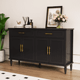 thumbnail image 3 of ZOSQUARE Modern 58" Sideboard Cabinet with 4 Slatted Doors and 2 Drawers, Black Storage Cabinet with Gold Handles, Credenza Entryway Accent Table for Living Room, 3 of 6