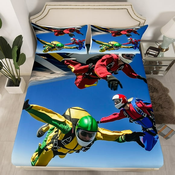 Erosebridal Parachute Fitted Sheet Full, Extreme sports Bedding Set Full Size, Boys Adults, 3-Piece（No Top Sheet）