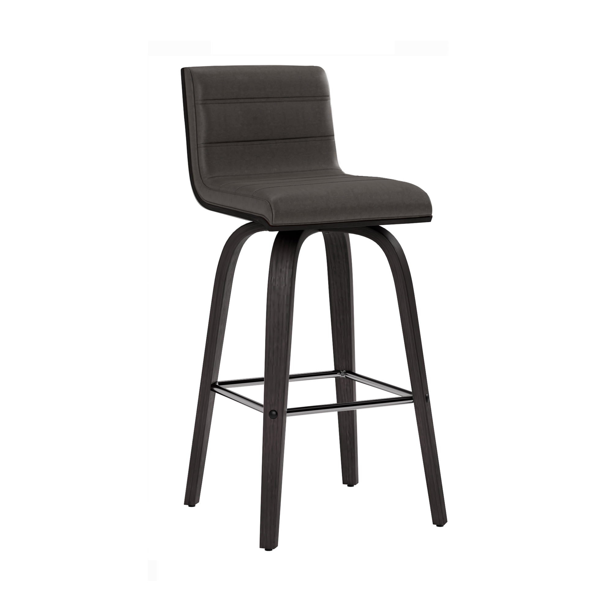 Vienna 26" Swivel Counter Stool in Black Wood Finish with Gray Faux Leather - Set of 3