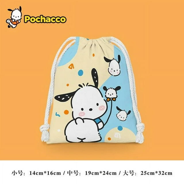 Pochacco Drawstring Pocket Storage Bag Cute Sanrio Cartoon Print Waterproof Ladies Girl Portable Folding Bag Drawstring Bag Gift