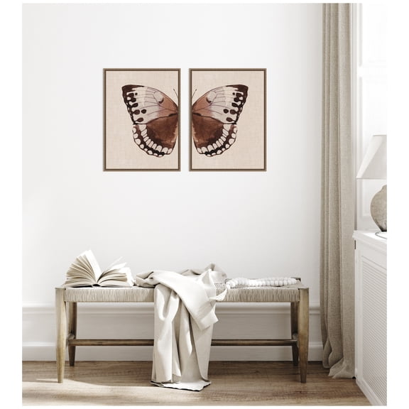 Kate and Laurel Retro Butterfly Watercolor - 2 Piece Framed Canvas Wall Art Set by The Creative Bunch Studio, Sylvie Beaded Dark Gold Vintage, Animal Art for Wall Decor
