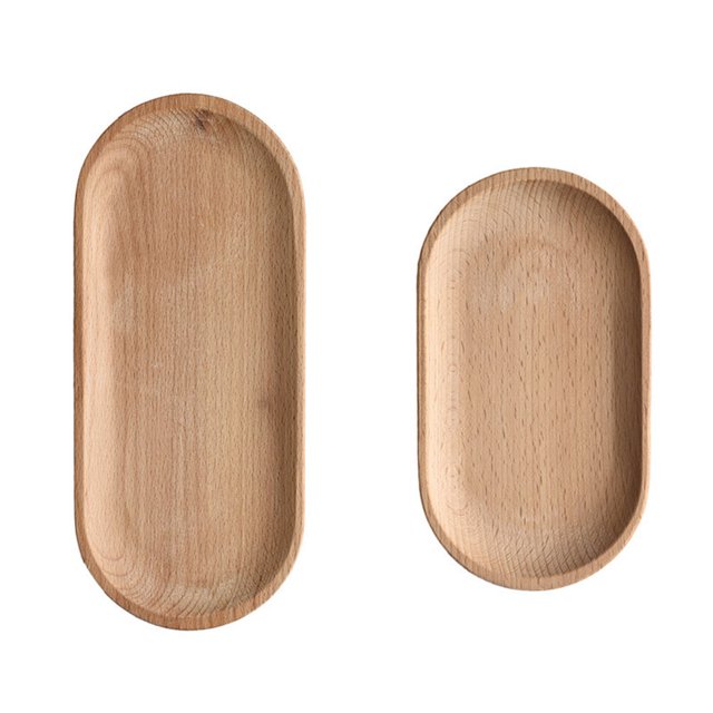 2pcs Oval Solid Wood Creative Tray Fruits Dish Decorative Plates Tea Serving Trays for Pastry Bread (Small Size+Large Size)