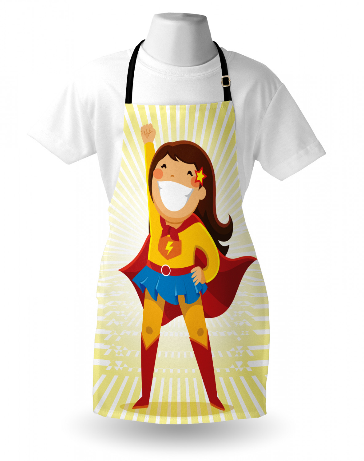 Superhero Apron Courageous Little Girl with a Big Smile in Costume Standing in a Heroic Position, Unisex Kitchen Bib Apron with Adjustable Neck for Cooking Baking Gardening, Multicolor, by Ambesonne - image 3 of 3