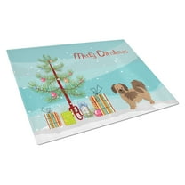 Caroline's Treasures CK3488LCB Tibetan Spaniel Christmas Tree Glass Cutting Board Large, 12H x 16W, multicolor