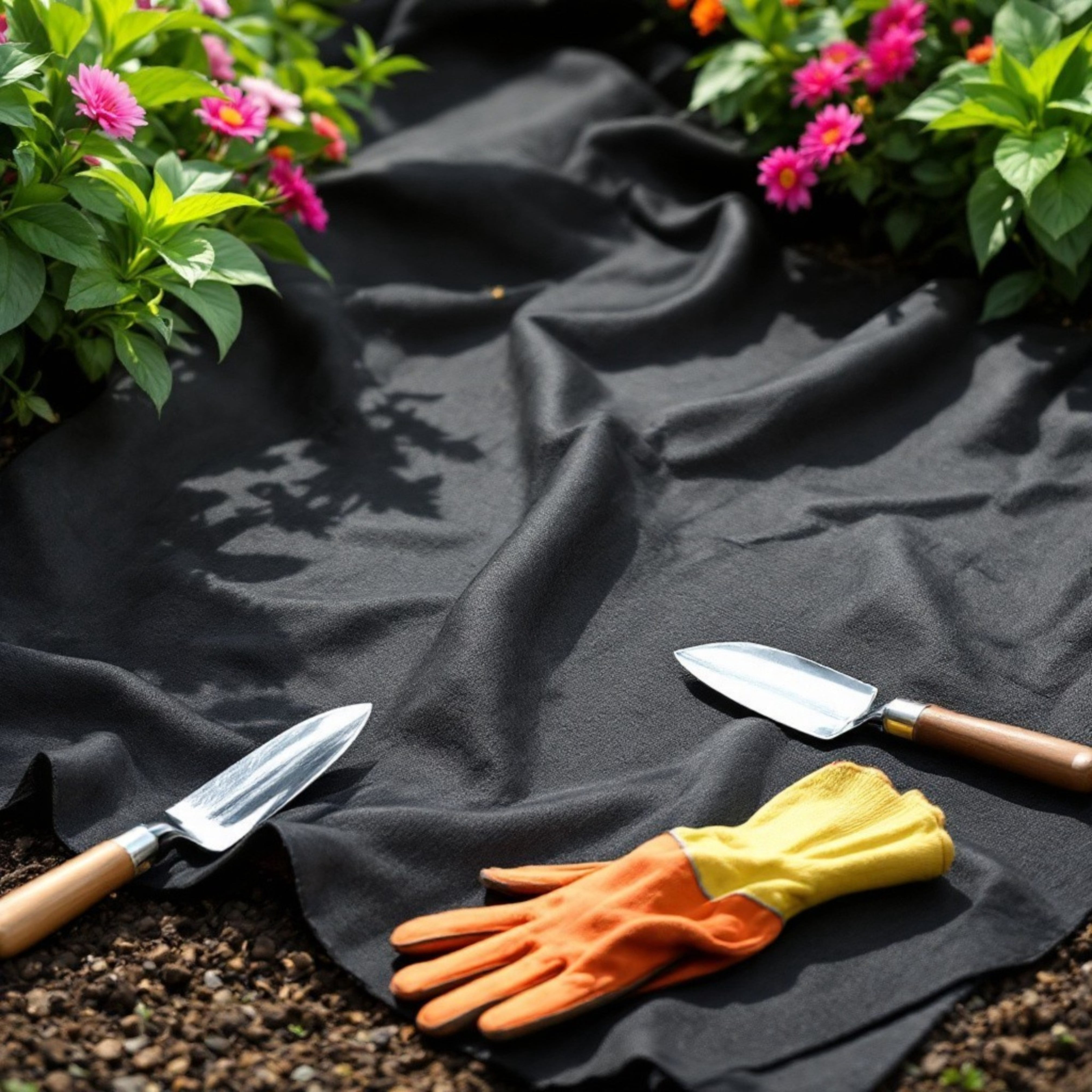 HUDSON GLOBE, 4FT x 100FT Spunbond Non-Woven Premium Garden Weed Barrier 2.1 OZ Landscape Fabric Durable & Heavy-Duty Weed Block, Easy Setsup Included ( 20 Sets U-Staples & Plastic Peds FREE )