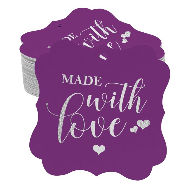 Inkdotpot Pack Of 100 Real Silver Foil Bracket Shape Paper Tags Made With Love Wedding Favor Hang Tags