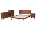 thumbnail image 3 of Baxton Studio Melora Mid-Century Modern Walnut Brown Finished Wood and Rattan Full Size 4-Piece Bedroom Set, 3 of 13