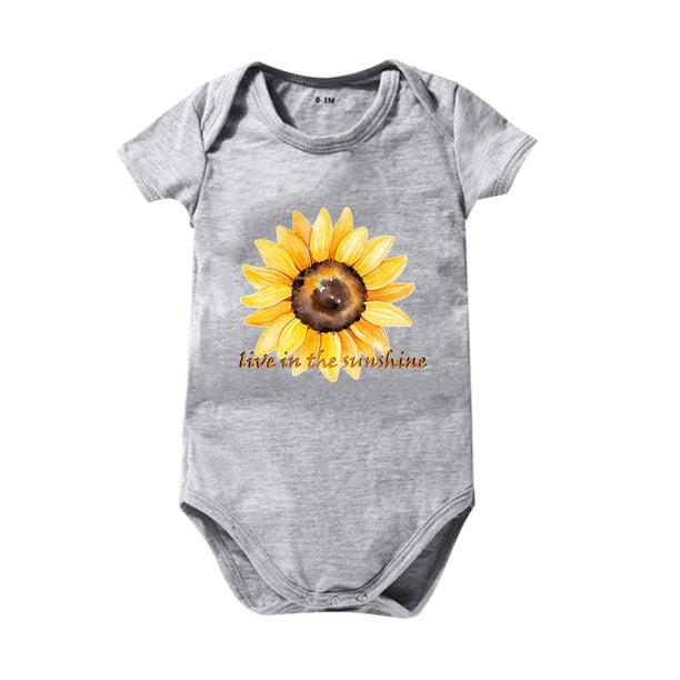 Gibobby Pañalero de algodón Ropa de rastreo de manga corta con estampado de girasol de dibujos animados para niños y niñas de 0 a 24 meses(Gris, 12-18 Meses)