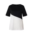 thumbnail image 3 of Camiseta de mujer Color Block Manga corta Top Blusa de cuello redondo, Negro, L Noticed AP002555-33, 3 of 7